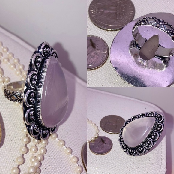 Rose Quartz Gemstone Handmade Halo Ring - Picture 4 of 10